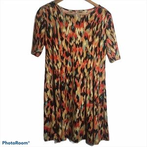 NY Collection A Line Short Sleeve Dress Abstract Petite Medium PM MP